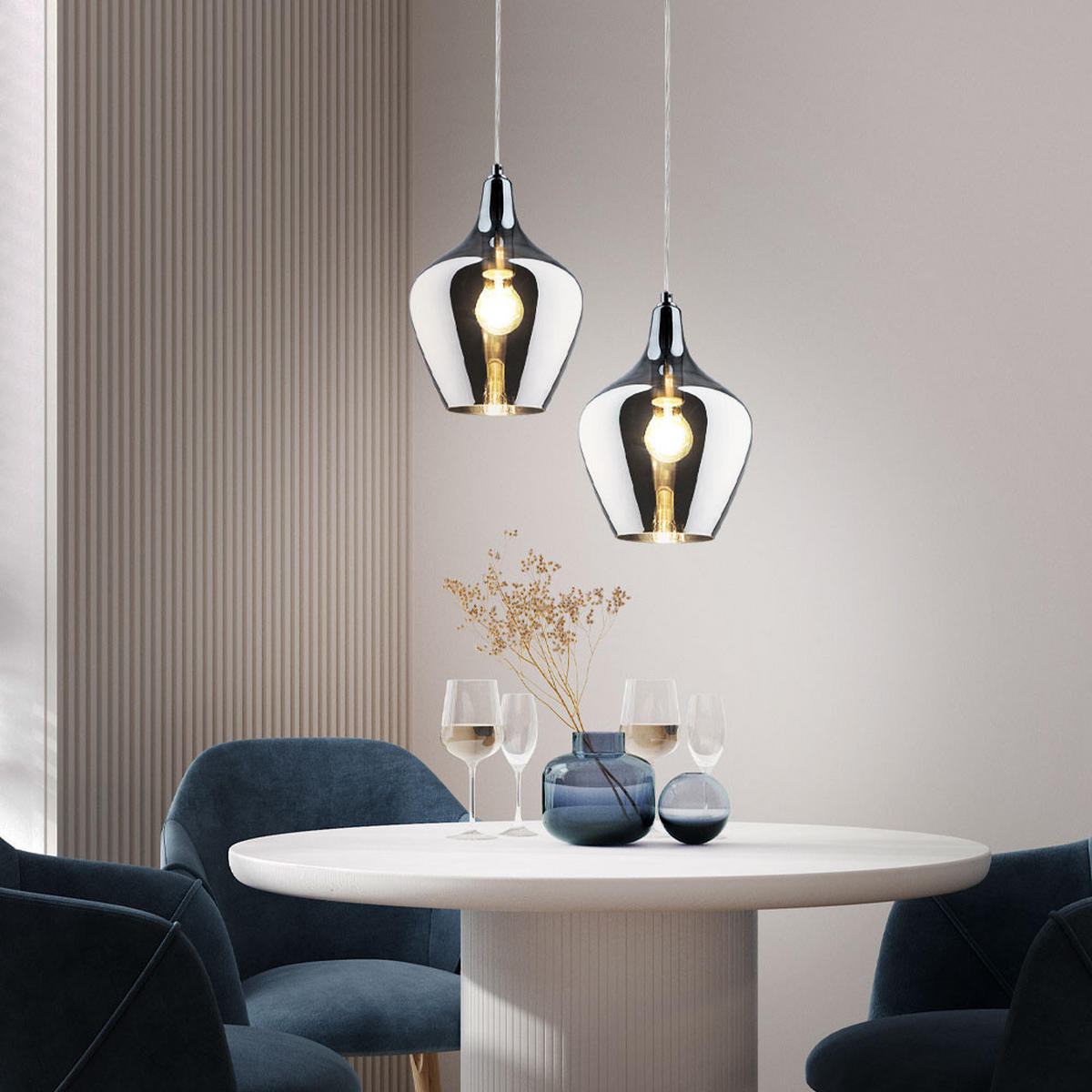 LED HÄNGELEUCHTE PASO Grau Silber - Grau, Glas (22/22/150cm) - Nowa