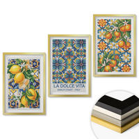 WANDBILDER 3er Set - 40x60 cm Goldrahmen - Zitronen-Orangenblütenmuster - Goldfarben, Kunststoff (40/60cm) - ArtPrintCave