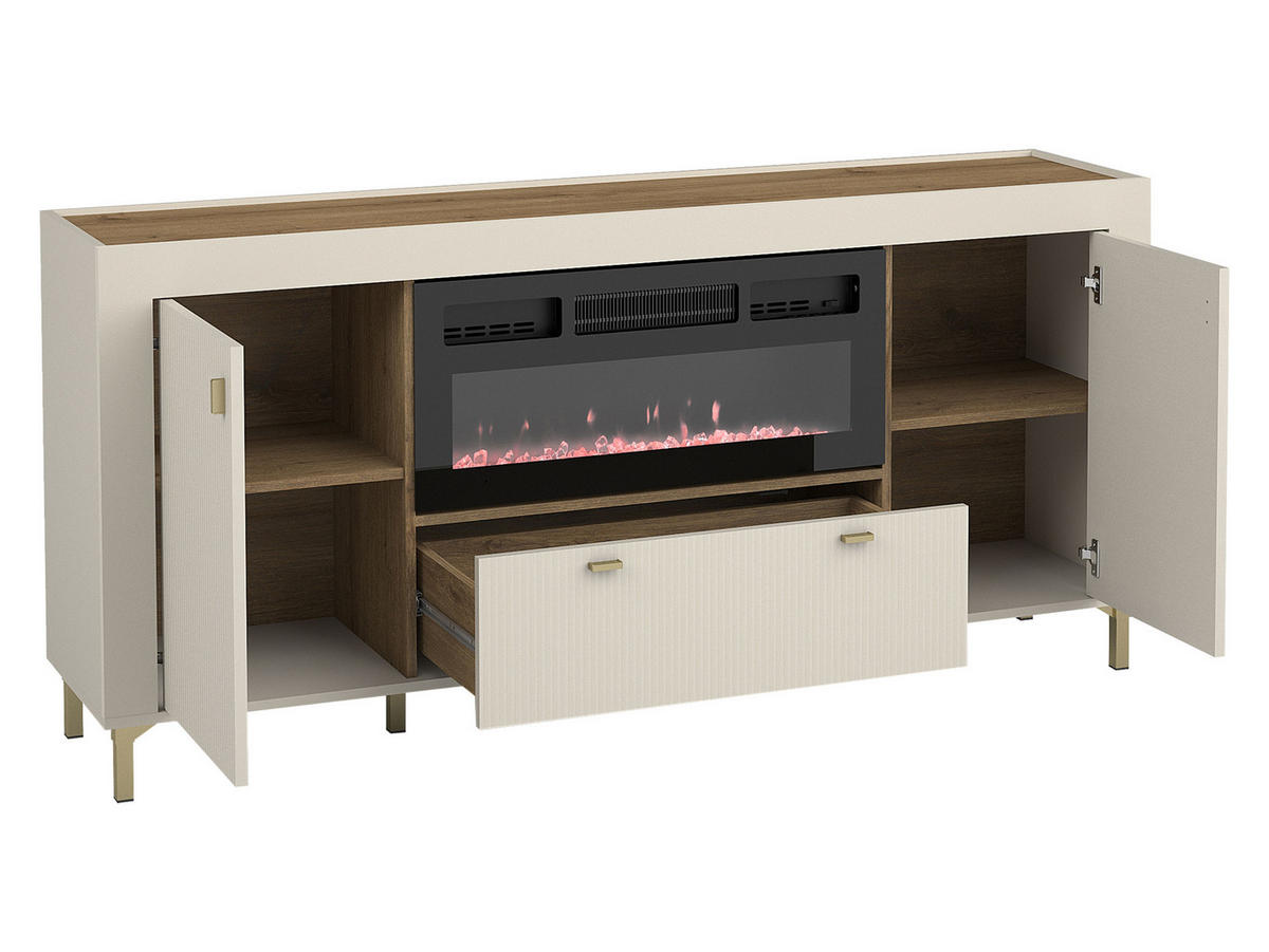 SIDEBOARD Mossa 2D1S MO07 mit Kamin - Kaschmir/Goldfarben, Holzwerkstoff/Kunststoff (177/84/40cm) - MIRJAN24