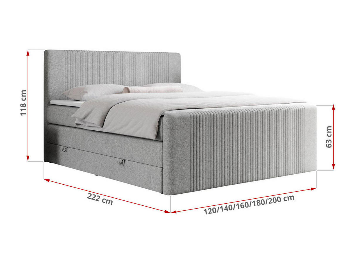 BOXSPRINGBETT KING DOREN 140/200 Hellgrau Struktur - H3 - Hellgrau, Holz/Textil (140/200cm) - MKS