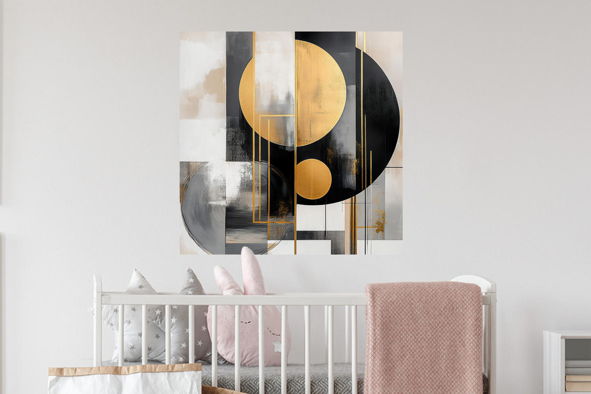 WANDTATTOO Abstrakt - Gold - Silber - Formen - Ästhetisch - Modern 50x50 cm - Goldfarben, Kunststoff (50/50/0.1cm) - MuchoWow