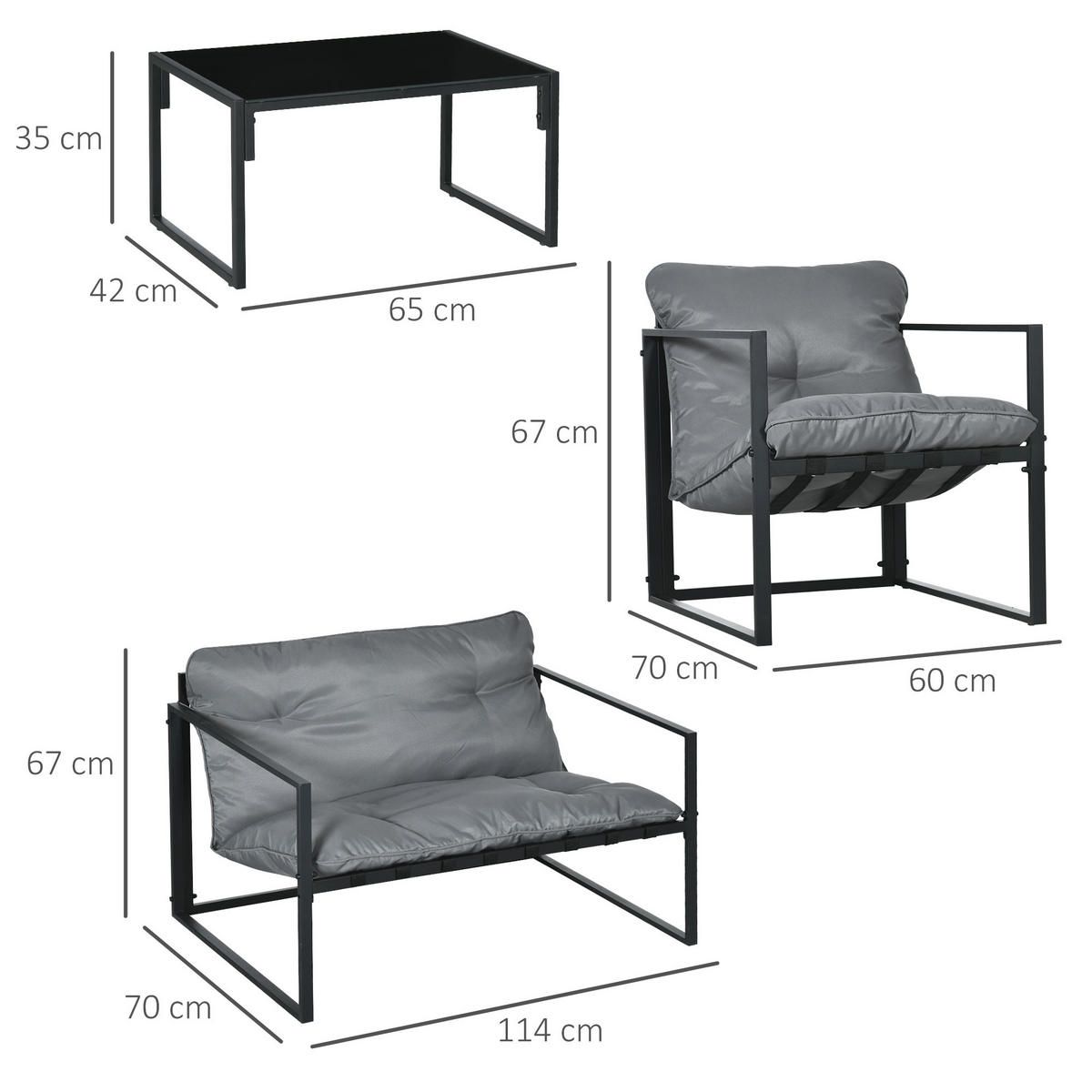 GARTENMÖBEL-SET, Stahl, Grau+Schwarz - Multicolor, Metall - Outsunny