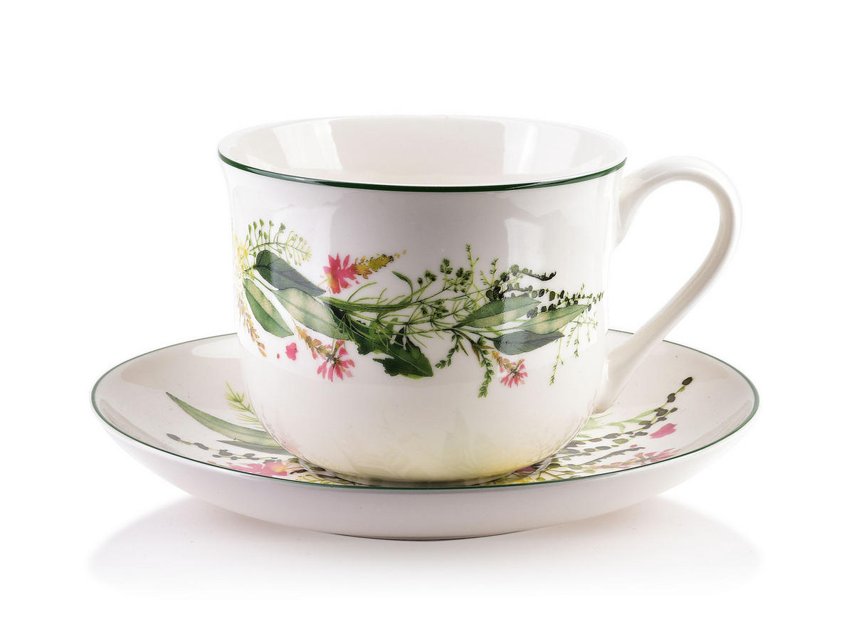TASSE mit Untertasse Idylic Grün 10.4/5.4/8.6 cm Keramik - Grün, Keramik (0.45L) - Mondex
