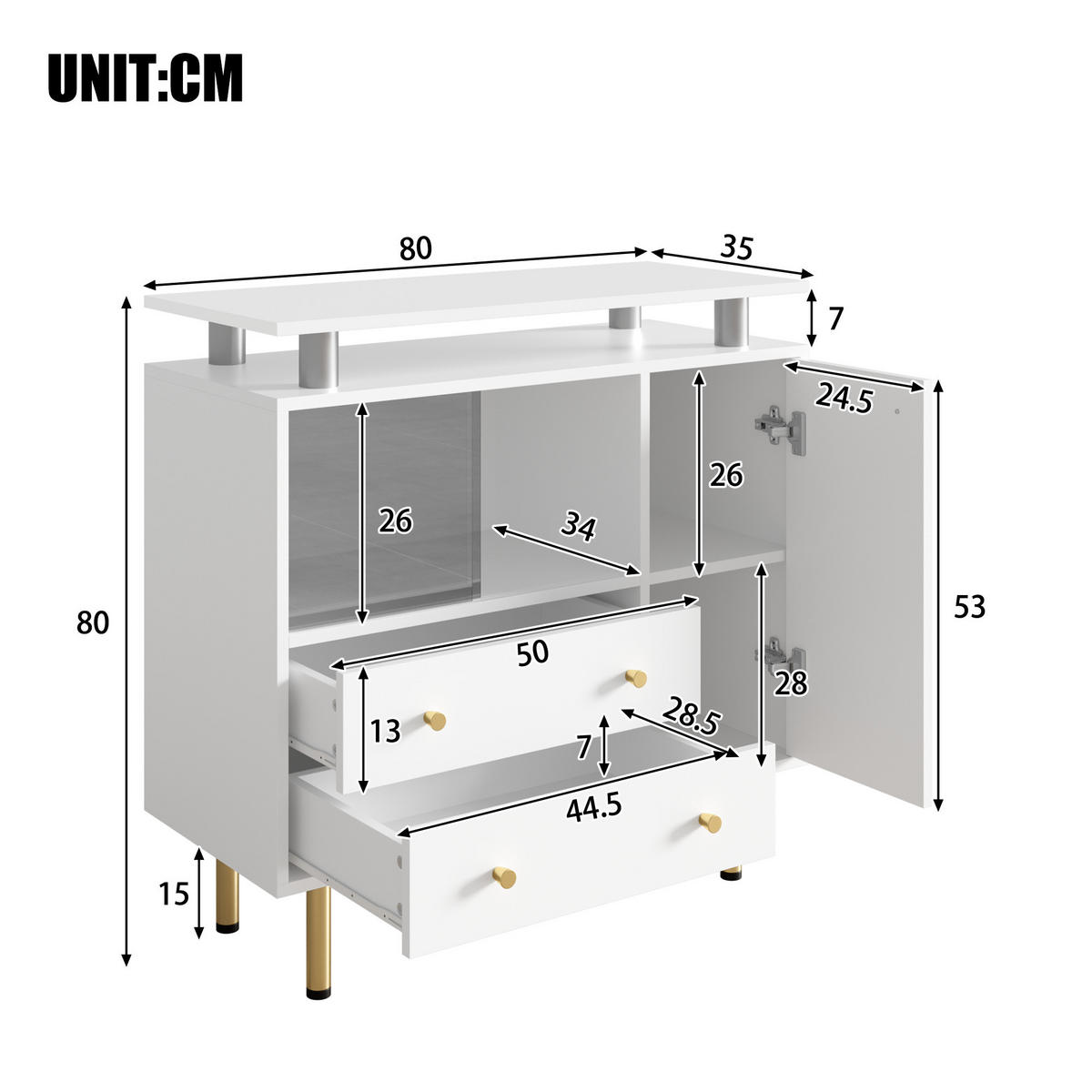 SIDEBOARD Weiß 80/35/80 cm - Weiß, Glas (80/80/35cm) - PANGIVO