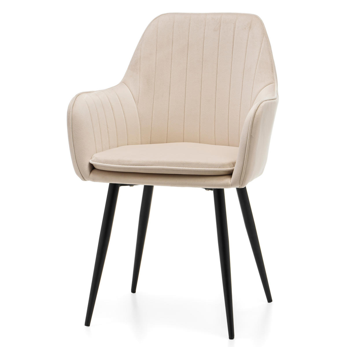 STUHL EMILIA gepolstert mit Steppung - beige - Samt Velours - Beige/Schwarz, Textil/Metall (58/90/58cm) - NEW HOME