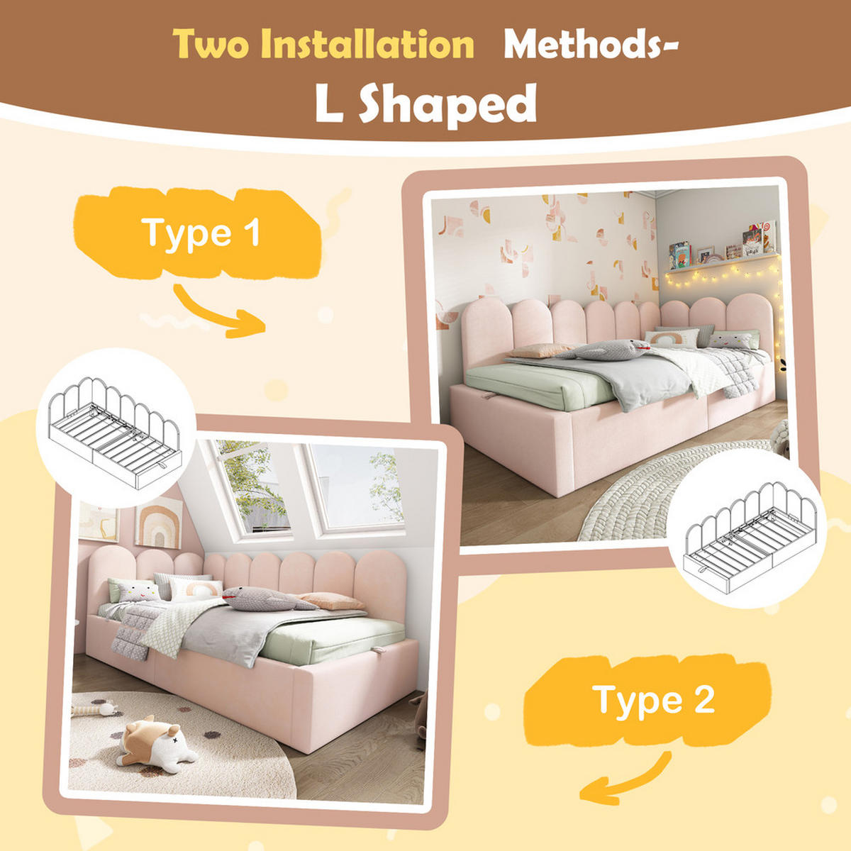 DAYBETT 90x190cm Tagesbett mit hydraulischem Stauraum Samt Rosa - Pink, Holz - FLIEKS