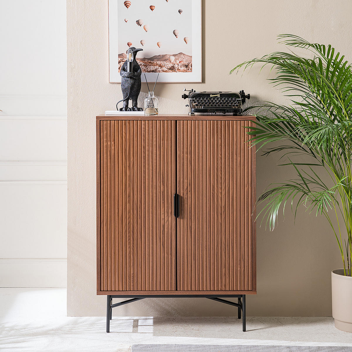 KOMMODE - MDF / Metall - Walnussfarben/Schwarz, Holzwerkstoff/Metall (80/110/40cm) - home24