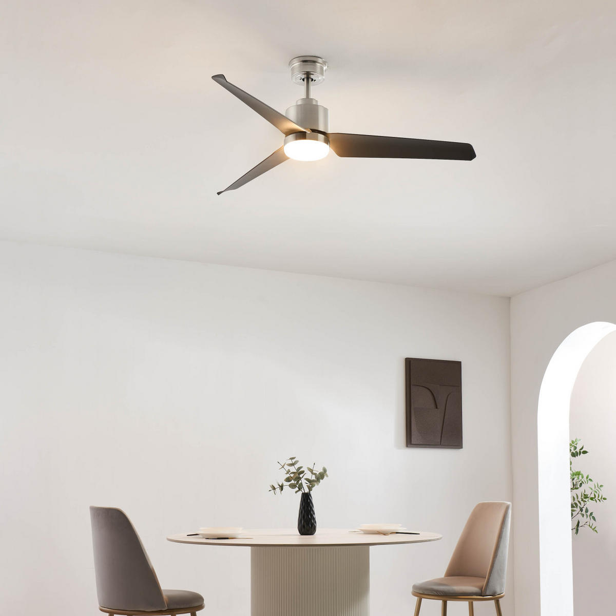 LED-DECKENVENTILATOR Altair, Schwarz und Nickel, 34.5cm - Schwarz, Glas (34/132/34.5cm) - KOSILUM