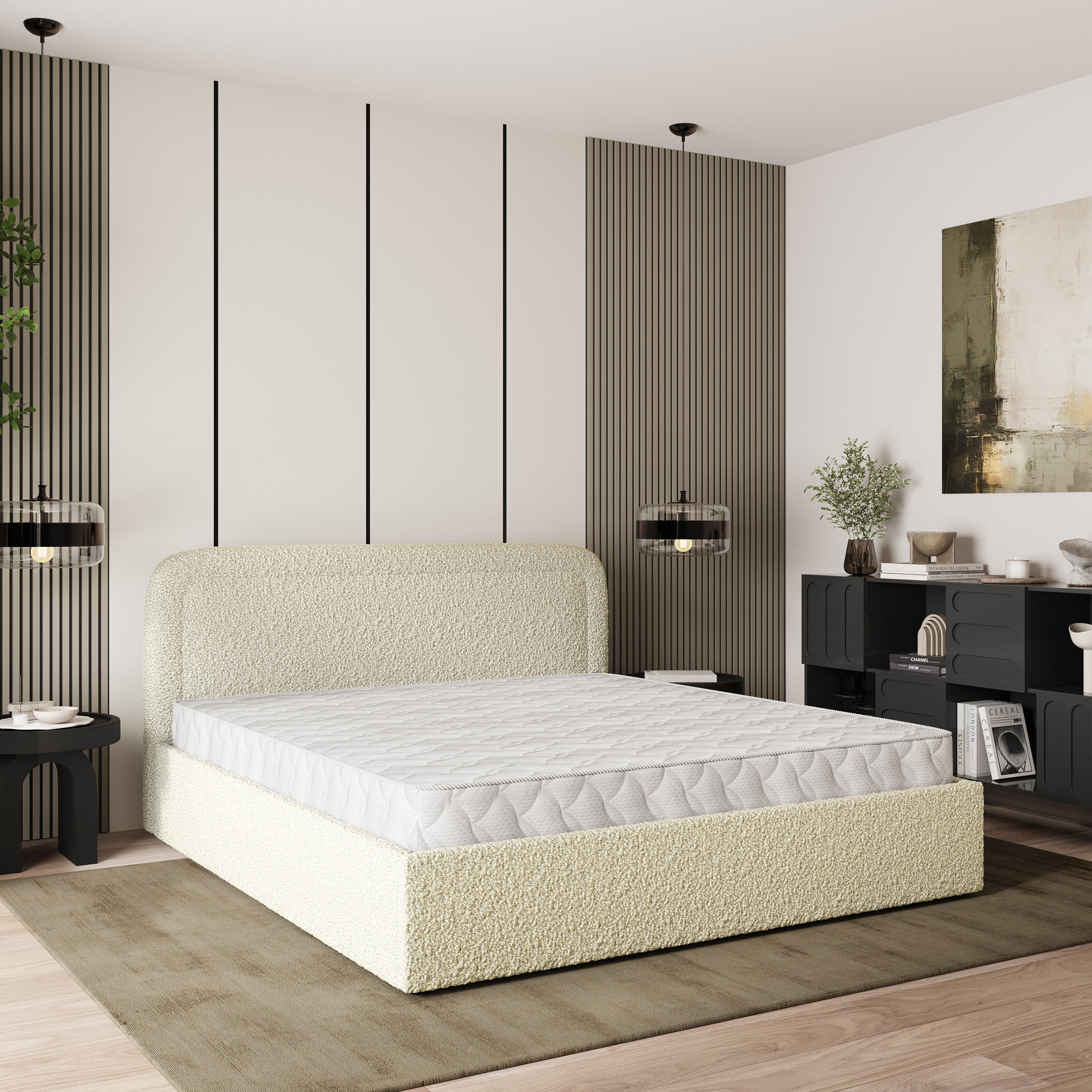 POLSTERBETT BENIRA Q 180x200 cm mit Bettkästen - Creme - Creme, Holz (180/200cm) - MASSENO