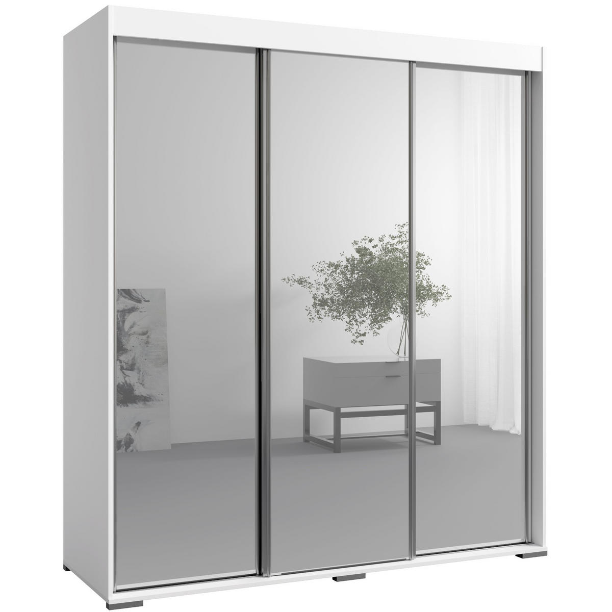 SCHIEBETÜRENSCHRANK mit Schubladen und Spiegel Como 3D3L 180 Weiß - Silberfarben/Weiß, Holzwerkstoff/Metall (180/208/67cm) - mzm24