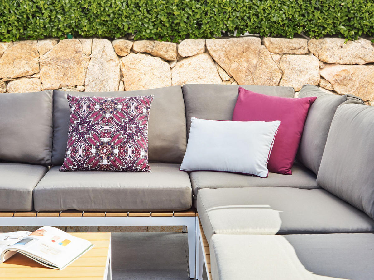 GARTENKISSEN 3er-Set Purpur 50/30 cm Mirage - Pink/Violett, Textil (45/10/45cm) - Beliani