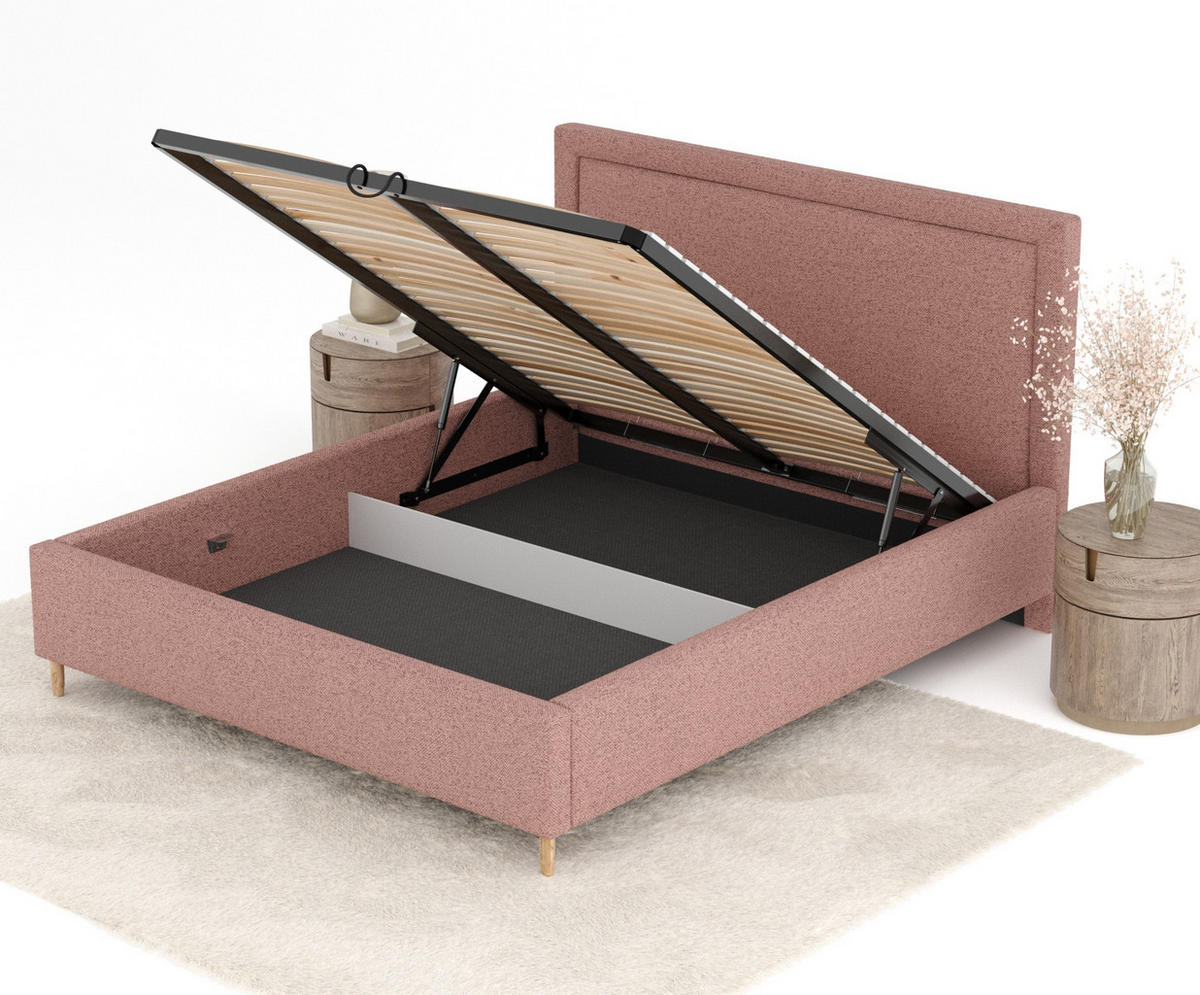 POLSTERBETT Ordina Rosa 160/200 cm im Webstoff - Pink/Naturfarben, Holz/Holzwerkstoff (160/200cm) - Maison de Reve