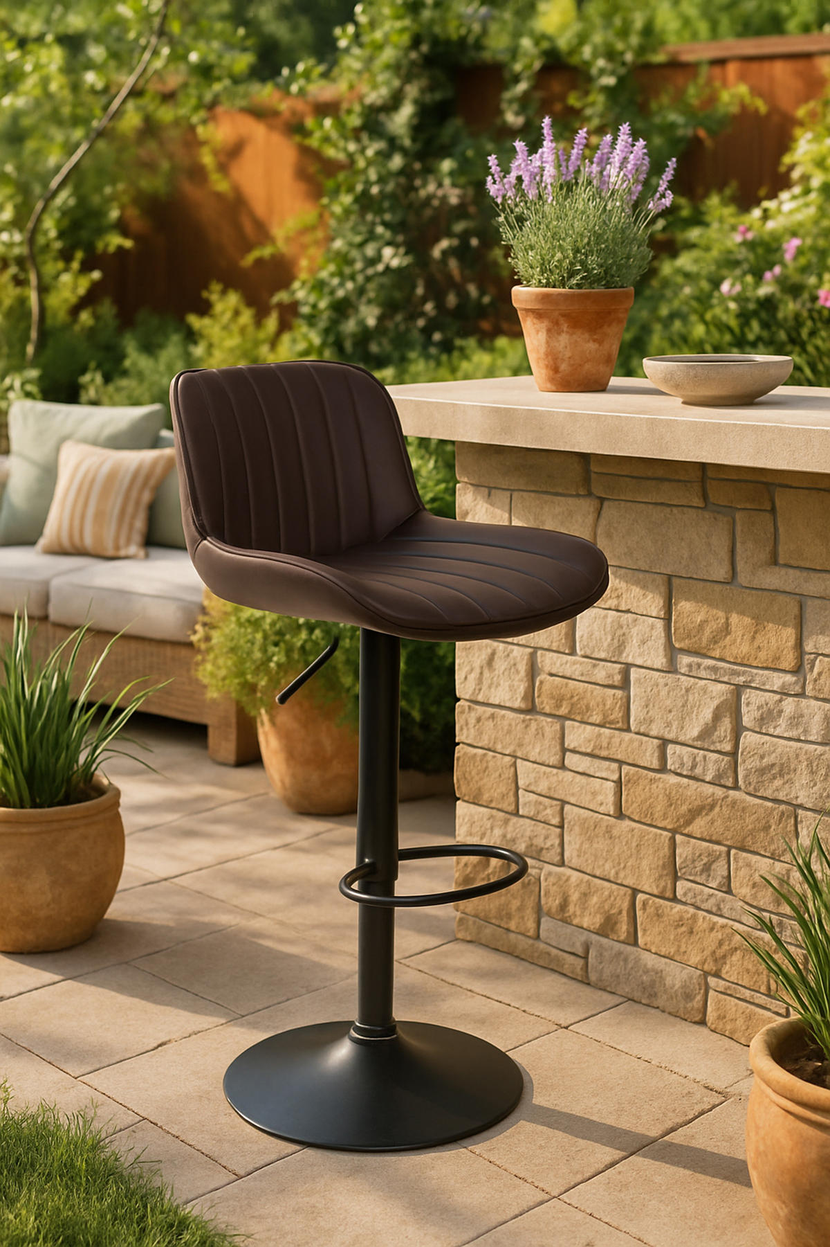 BARHOCKER Lento Gestell schwarz Kunstleder Braun - Schwarz/Braun, Kunststoff/Metall (50/108/50cm) - TPFLiving