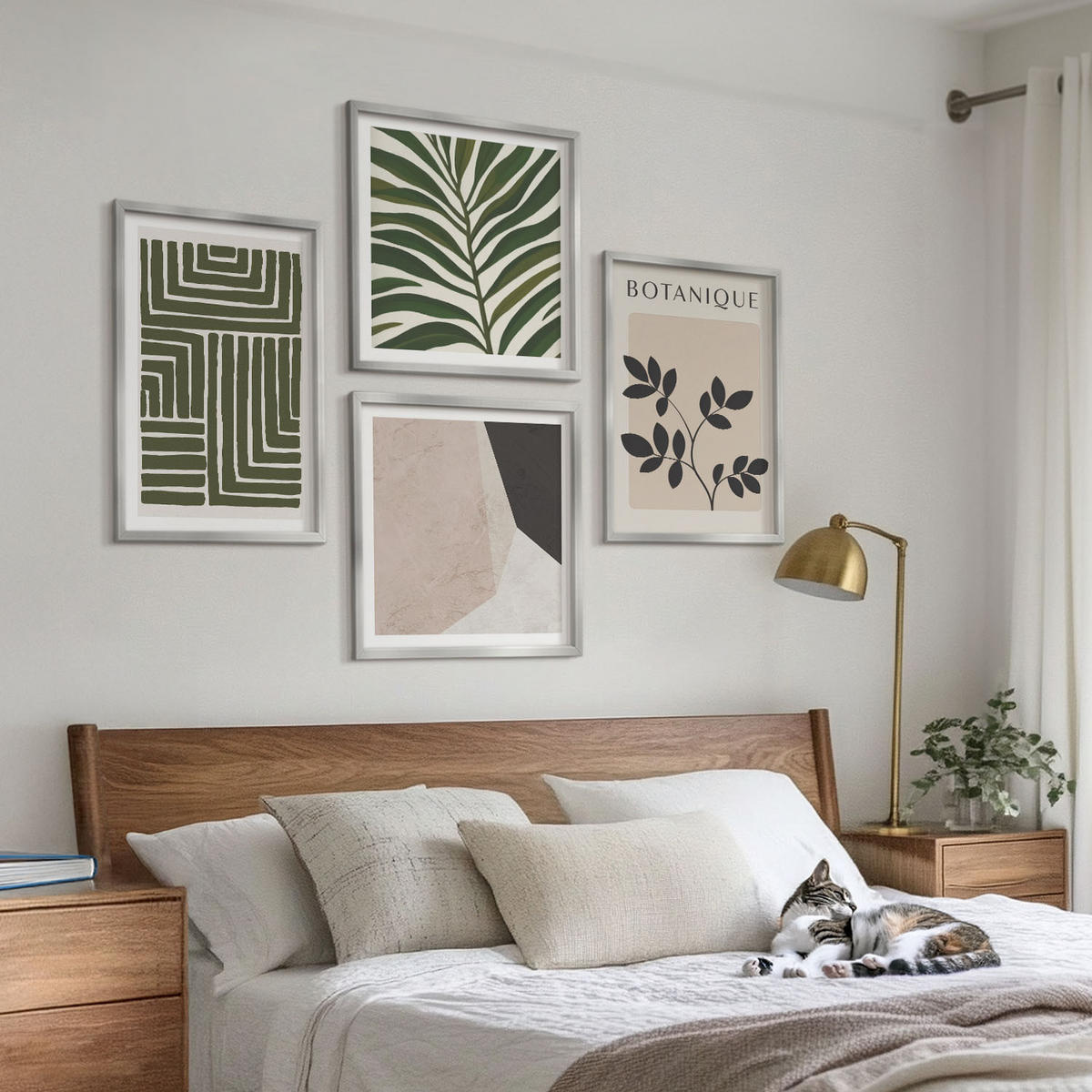 BILDER SET 4er Set - 50x50 cm & 40x60 cm Silberner Rahmen - Botanische Boho-Kompositionen - Silberfarben, Kunststoff (50/50cm) - TULUP