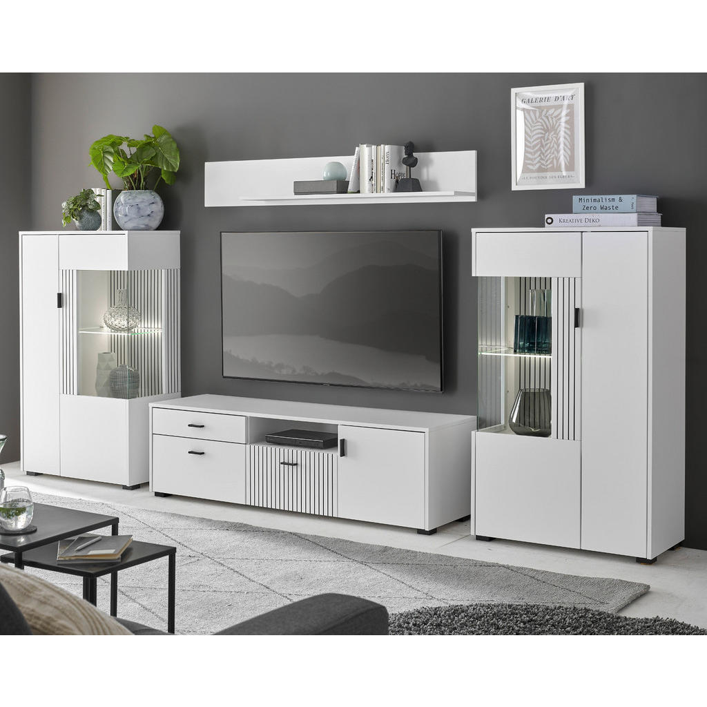 Thumbnail - Furn.Design Wohnwand, Weiß, Metall, Nachbildung, 320x180x42 cm, Wohnzimmer, Wohnwände, Anbauwände
