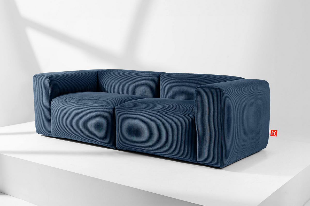 2,5-SITZER-MODULSOFA BUFFO mit extrem weicher und bequemer Sitzfläche, Kordstoff, marineblau - Blau/Grün, Textil (250/73/96cm) - KONSIMO®