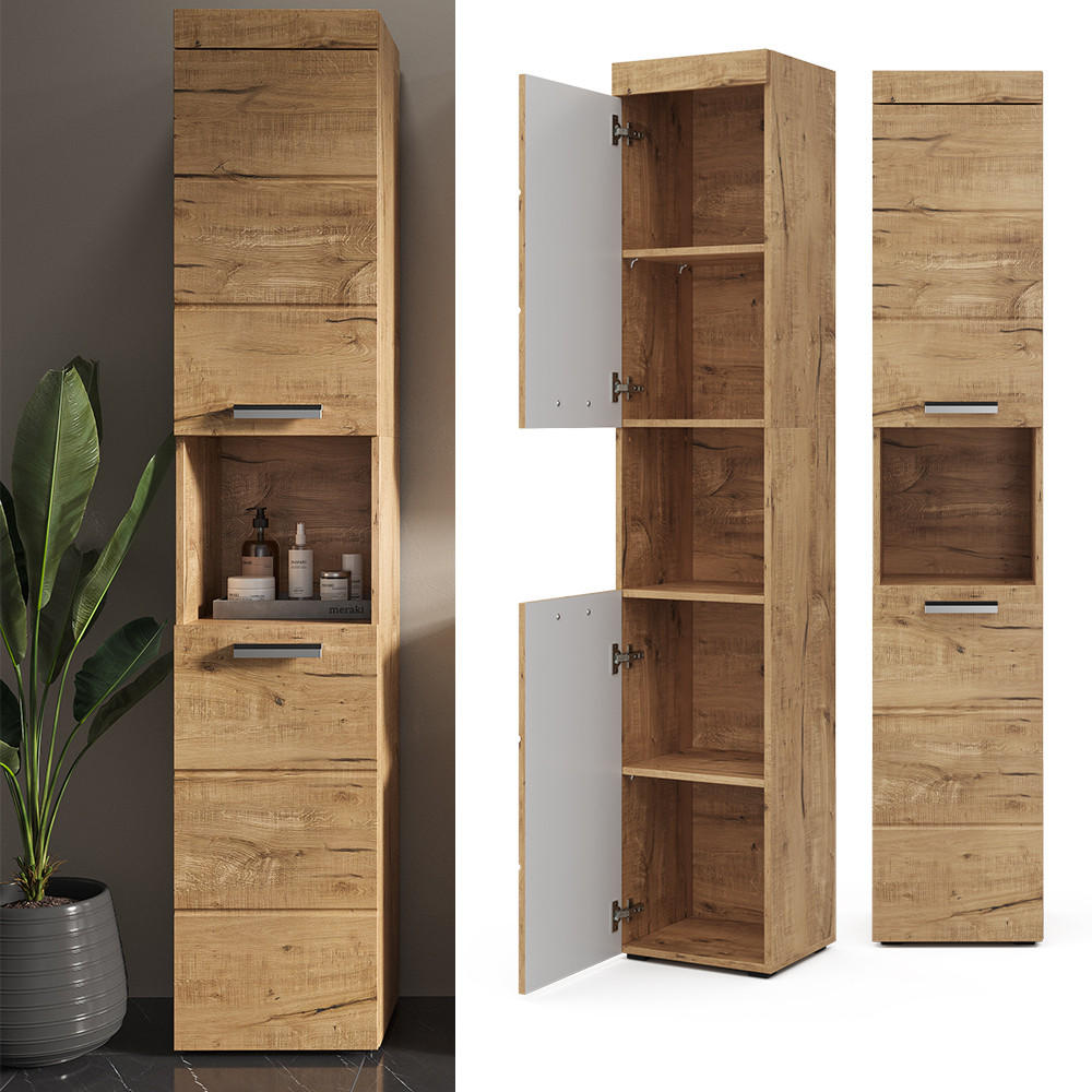 BADSCHRANK Luna Eiche Wotan 37 x 190 cm - Eiche Wotan, Holzwerkstoff (37/190/32.6cm) - Vicco