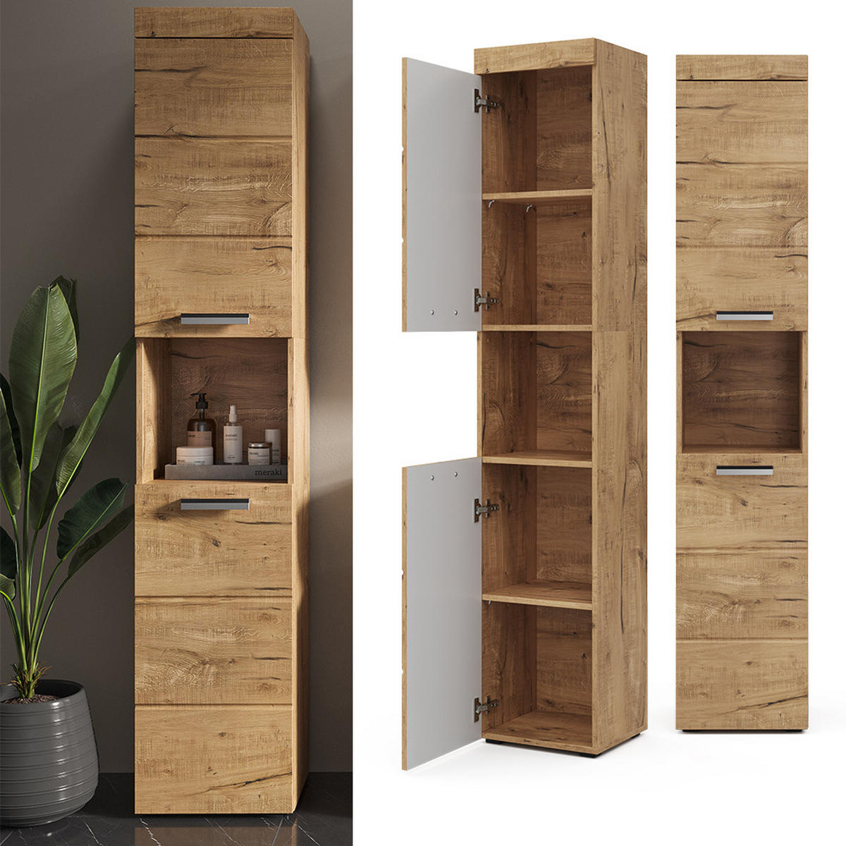 BADSCHRANK Luna Eiche Wotan 37 x 190 cm - Eiche Wotan, Holzwerkstoff (37/190/32.6cm) - Vicco