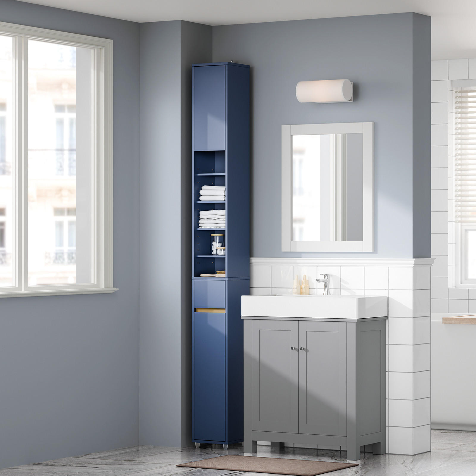 HOCHSCHRANK schmal Blau - Blau, Holzwerkstoff (20/180/20cm) - SoBuy