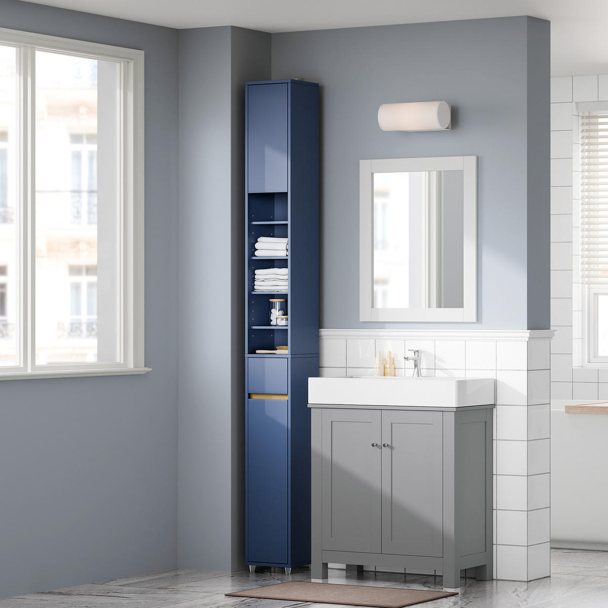 HOCHSCHRANK schmal Blau - Blau, Holzwerkstoff (20/180/20cm) - SoBuy