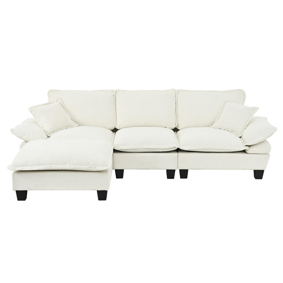 ECKSOFA 263/151/90 cm beige aus Chenille mit Ottomane - Beige, Textil (151/263cm) - OKWISH