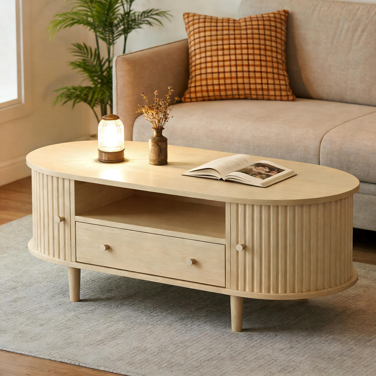 COUCHTISCH 100/50/36 cm holzfarben aus MDF mit Schublade und Rolltür - Eichefarben, Holzwerkstoff (100/50/36cm) - OKWISH