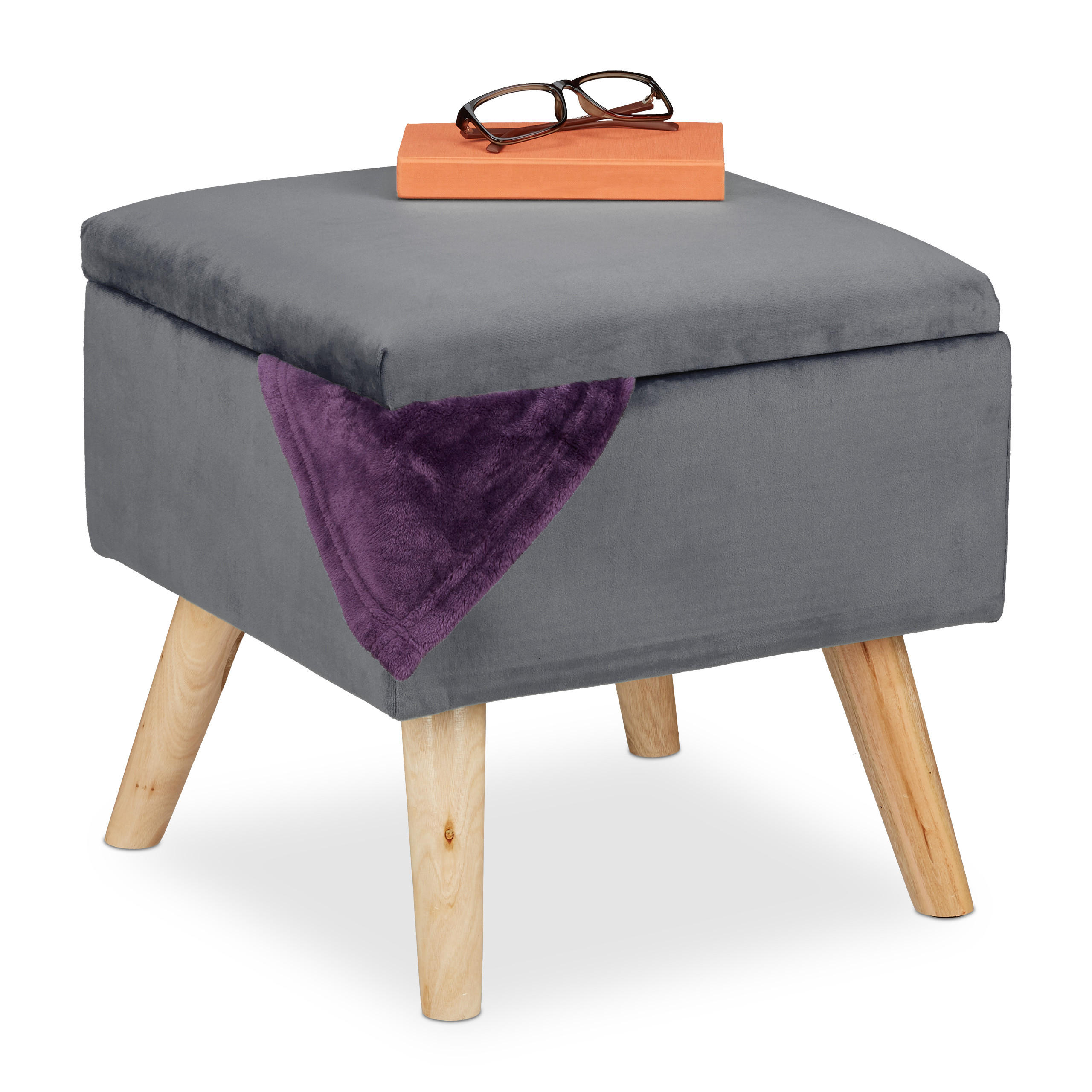 SAMTHOCKER - Anthrazit, Holz/Holzwerkstoff (40/40/40cm) - Relaxdays