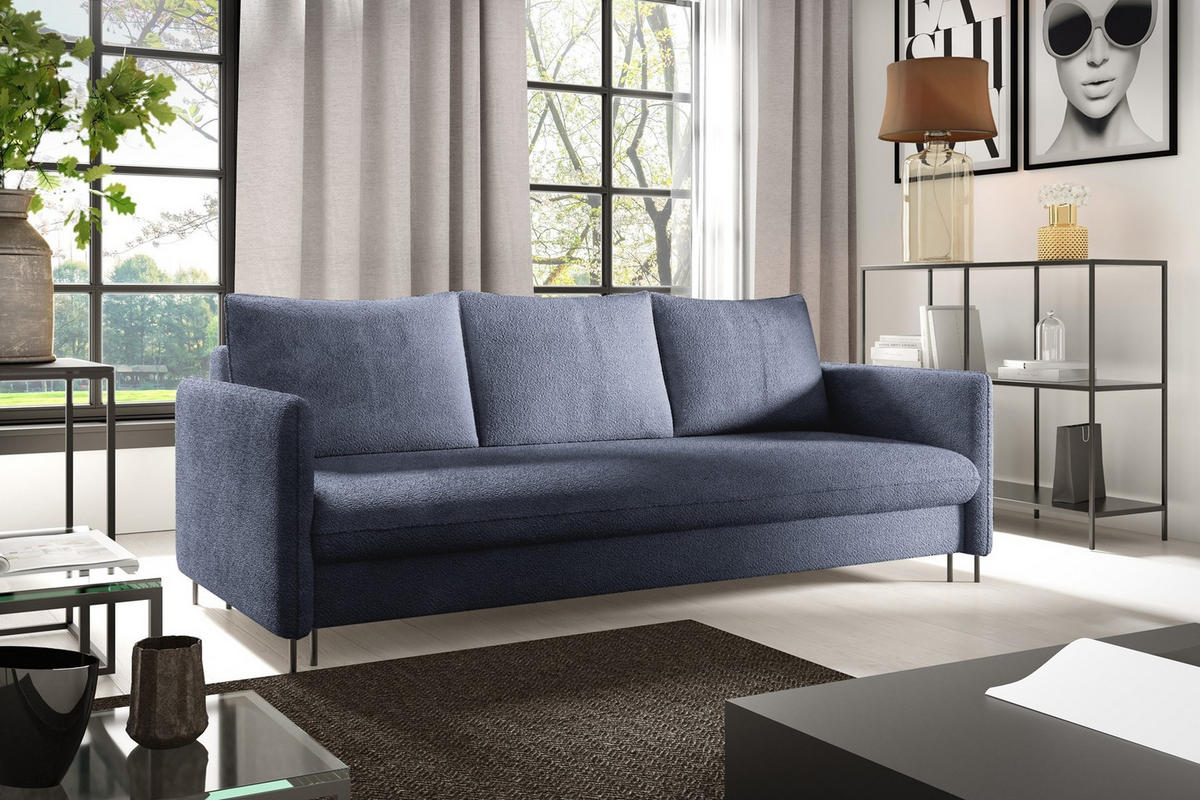 SCHLAFSOFA Belis Boucle in Dunkelblau - Dunkelblau, Holzwerkstoff/Textil (216/95/91cm) - Bettso