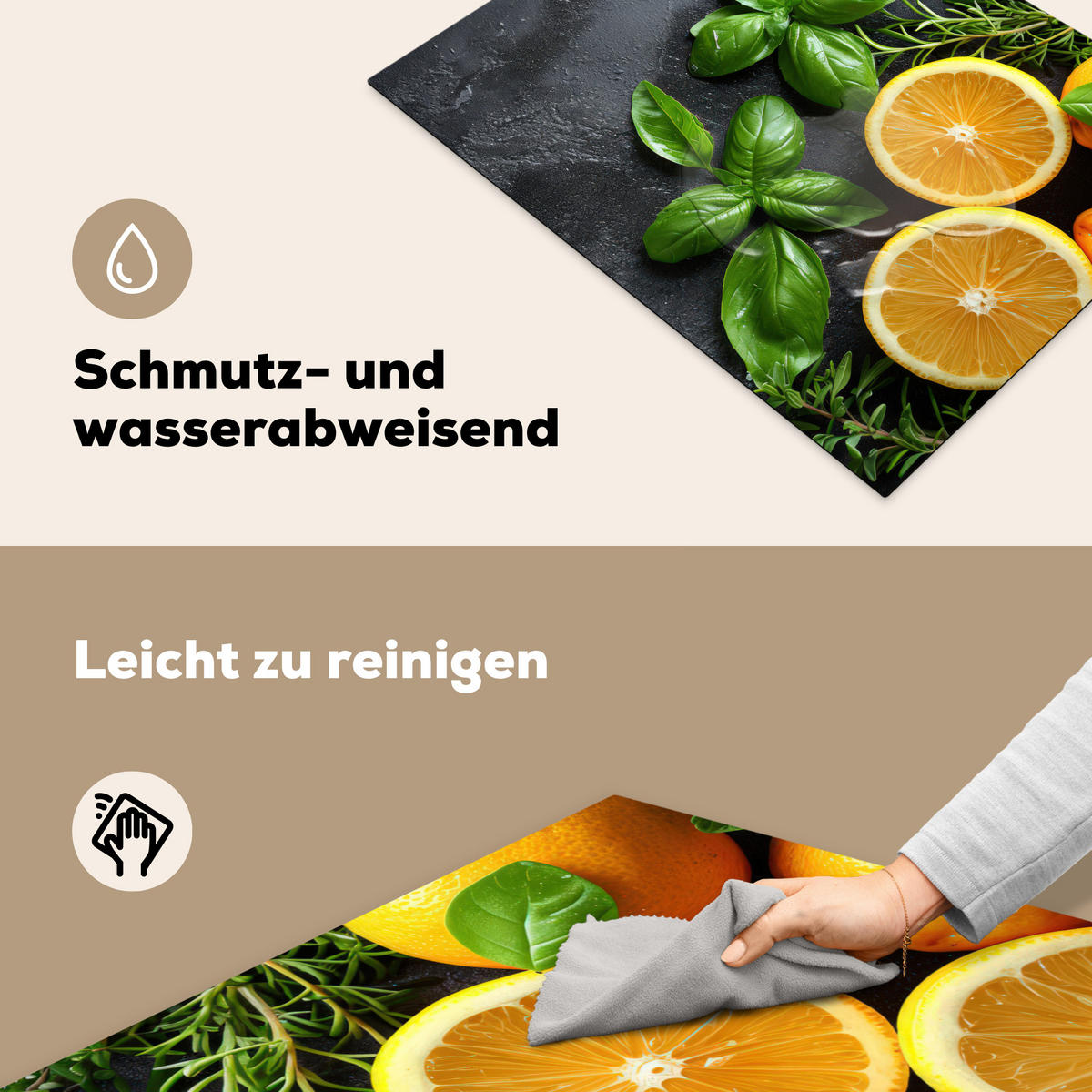 HERDABDECKPLATTE Obst - Grau - Konkret - Orange - Pflanzen Induktionsmatte 71x52 cm - Anthrazit, Kunststoff (71/52/0.2cm) - MuchoWow