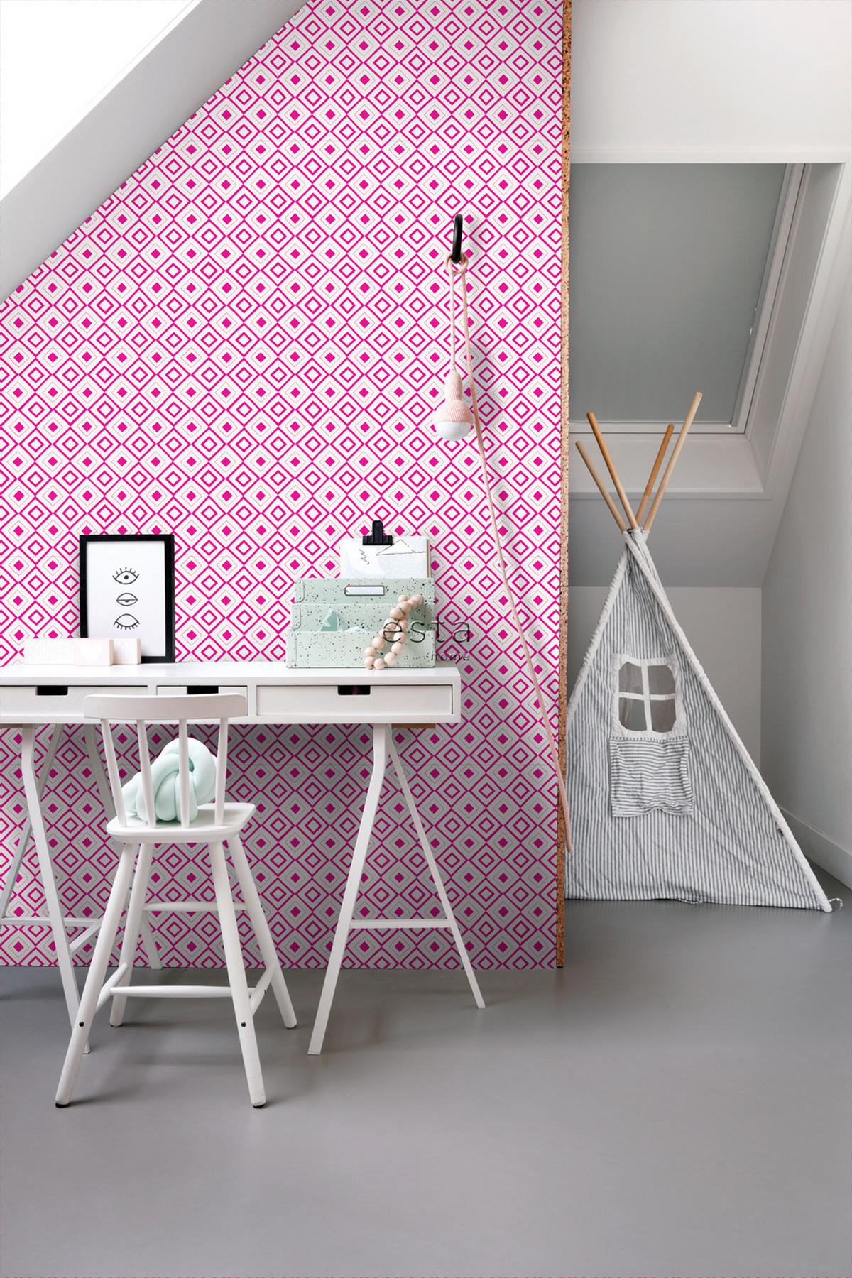 TAPETE Karomuster 53 cm x 10.05 m - Pink, Papier (53/0.1cm) - ESTAhome