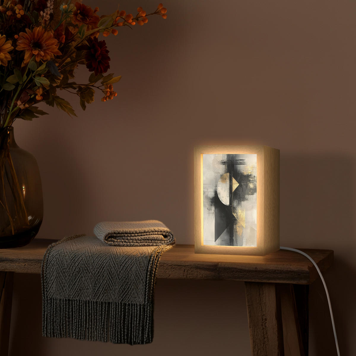 NÁSTĚNNÁ LAMPA Abstraktní - černá - barva - moderní 15x20 cm - šedá, kompozitní dřevo (15/20/8cm) - OnlyWow