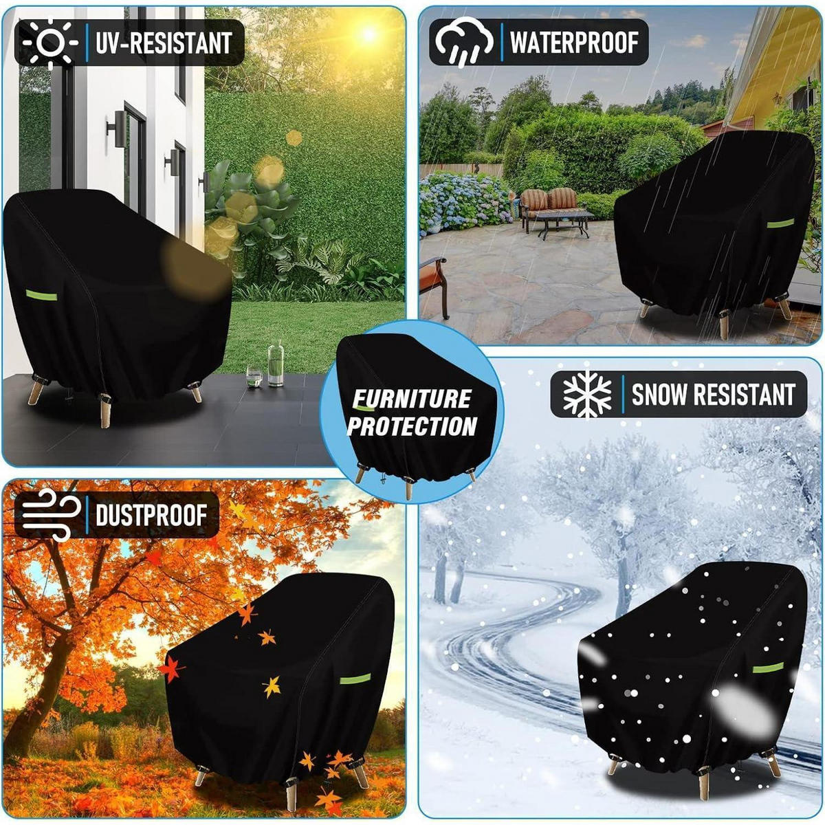 SCHUTZHÜLLE für Sessel 2-teiliges Set 89 x 97 x 74 cm 420D Wasserdicht - Schwarz, Kunststoff (8/5/10cm)
