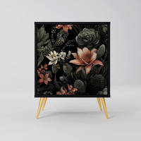 SIDEBOARD SECRET VERDURE, Schwarz, 57,5x42x75,5 cm, Goldfarbene Metallfüße - Goldfarben/Multicolor, Holzwerkstoff/Metall (57.5/75.5/42cm) - SpaceRebels
