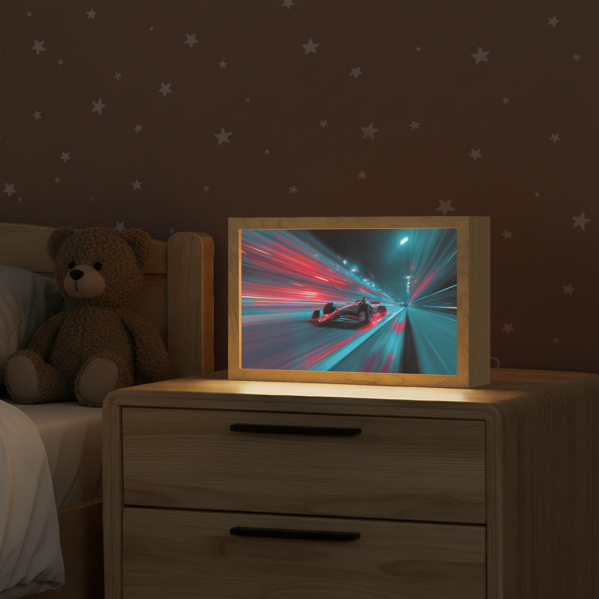 NACHTTISCHLAMPE Rennwagen - Rot - Geschwindigkeit 30x20 cm - Türkis, Holzwerkstoff (8/30/20cm)