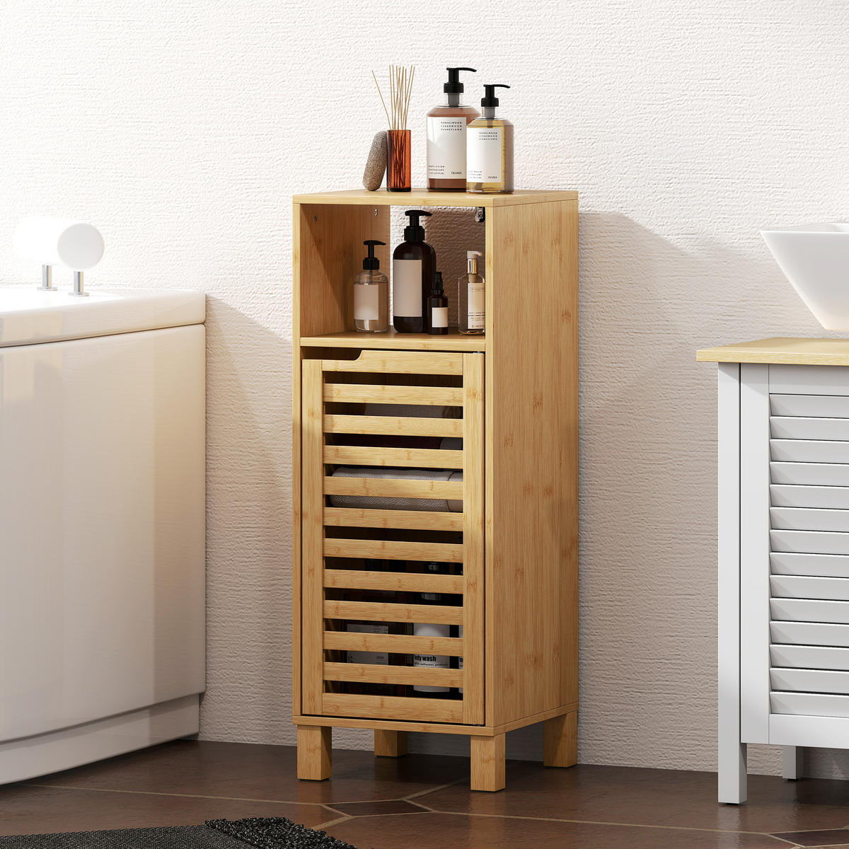 BADEZIMMERSCHRANK DE-10492 Hellbraun - Naturfarben, Naturmaterialien (30/80/30cm) - ComfortXL