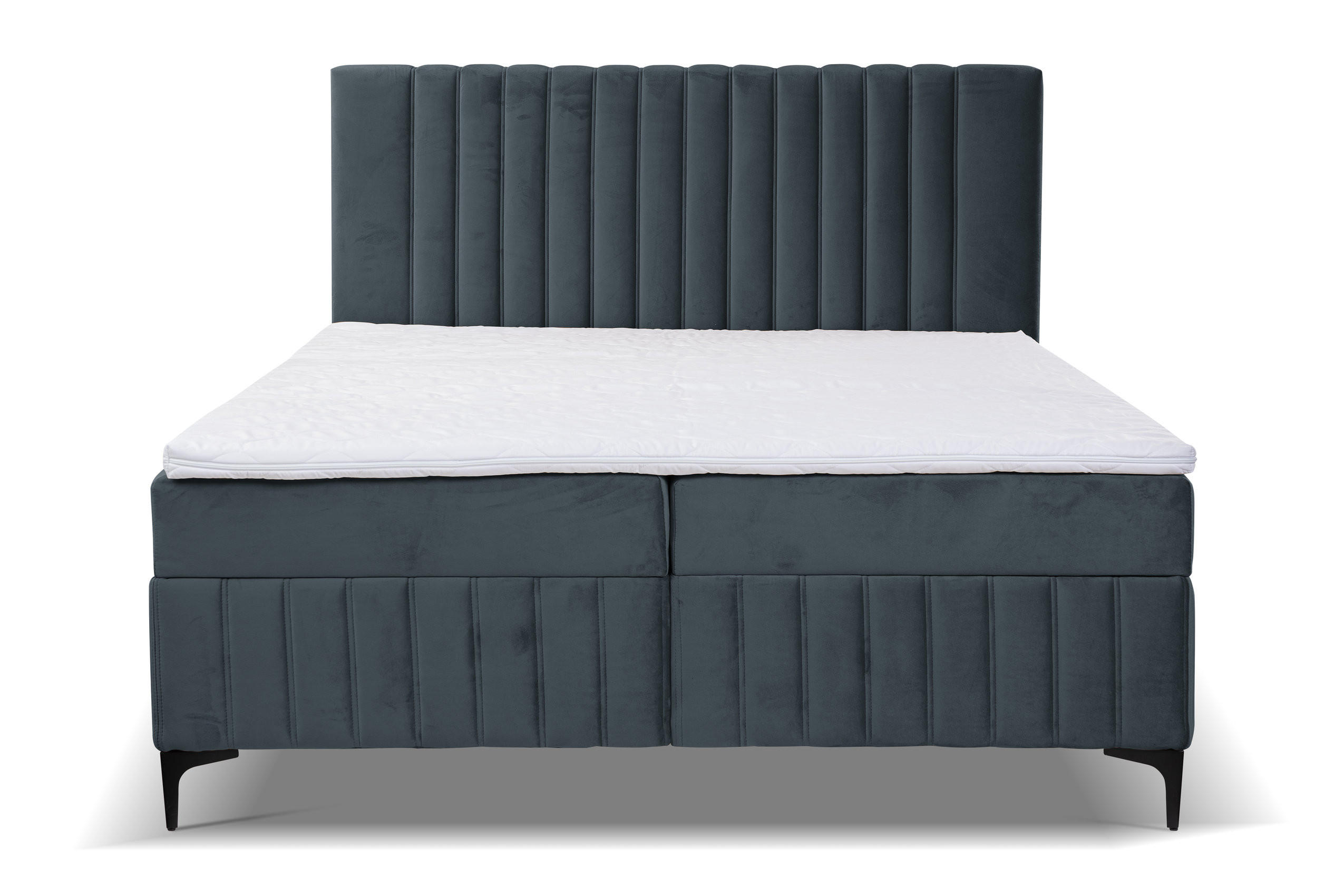 BOXBETT QUANT mit 2 Bettkästen, 180x200, Farbe: Dunkelgrau, Velourstoff, mit Bonell-Matratze inkl. Topper - Dunkelgrau, Holz/Kunststoff (180/200cm) - VENASI MÖBEL