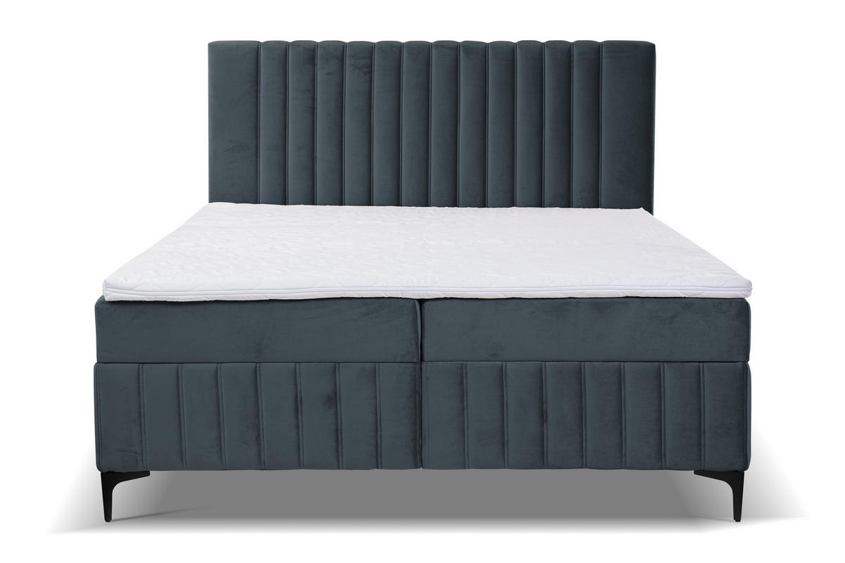 BOXBETT QUANT mit 2 Bettkästen, 160x200, Farbe: Dunkelgrau, Velourstoff, mit Bonell-Matratze inkl. Topper - Dunkelgrau, Holz/Kunststoff (160/200cm) - VENASI MÖBEL