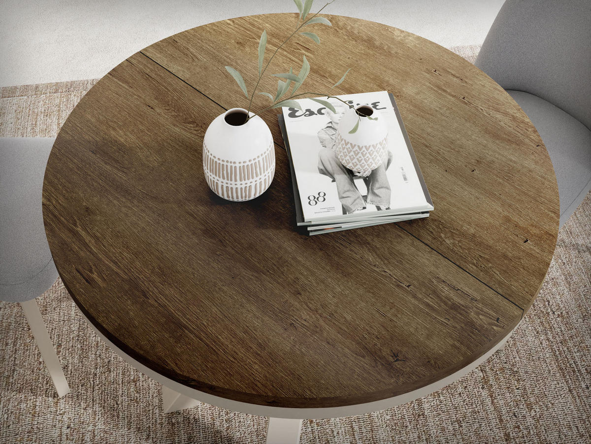 ESSTISCH Clara Grau-Beige runder ausziehbarer, Lefkas Eiche 120-200/120/76 cm - Alteiche/Grau, Holzwerkstoff/Metall (120/120/76cm) - WFL GROUP