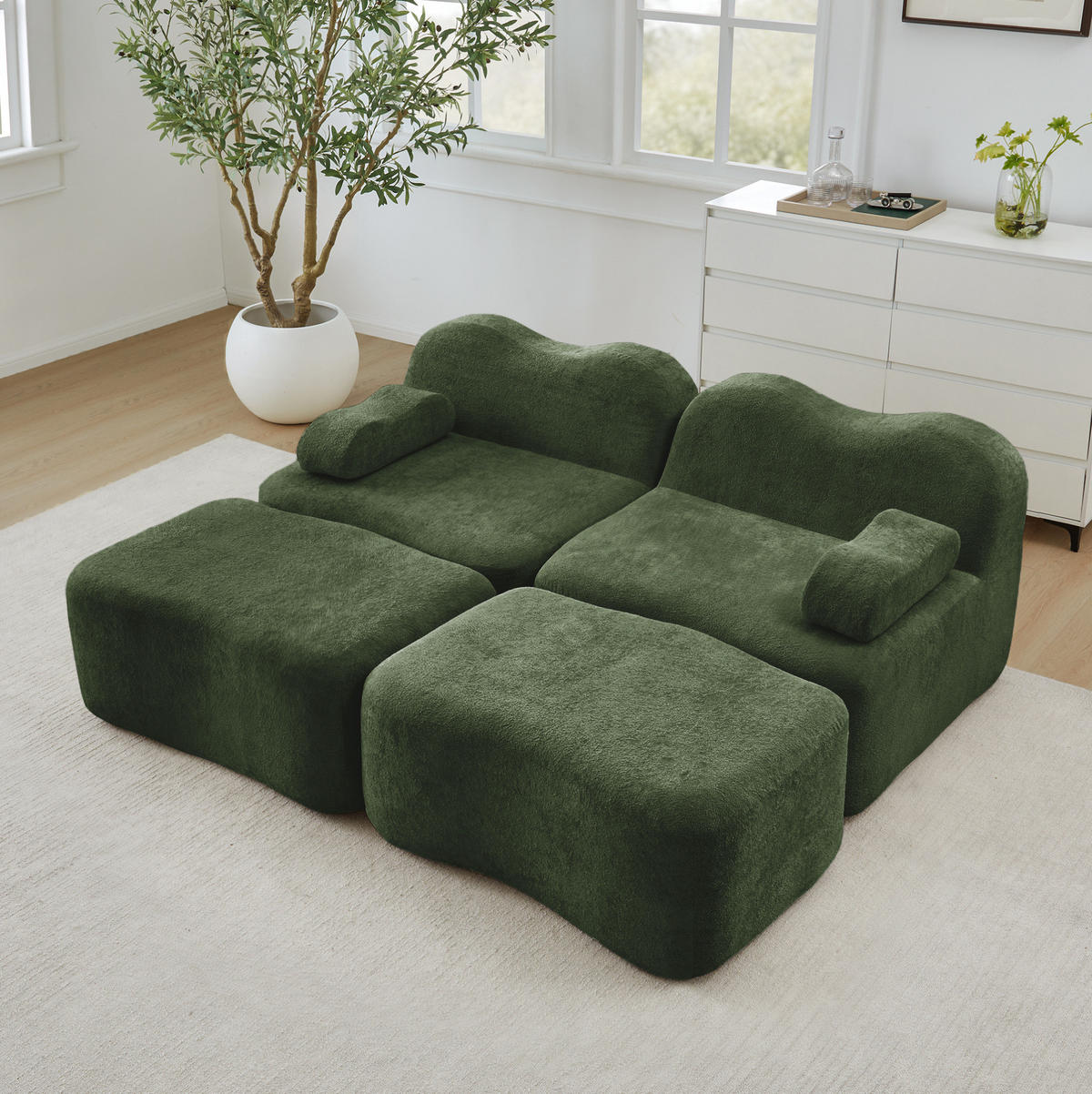 SOFA modular mit Hocker Samt Grün - Grün, Holzwerkstoff (167/70/192cm) - Meubliv