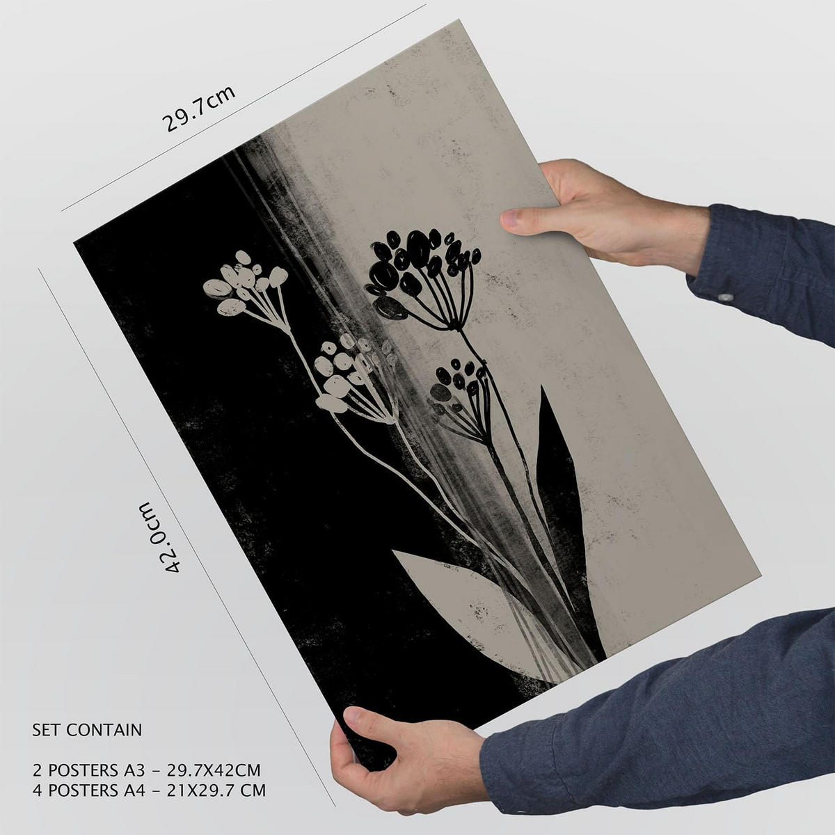 POSTER Set Mit 6 Töne Schorken In Blume Zusammenfassung A3 & A4 Rahmenlos - Klar, Papier (29/3cm) - Nacnic