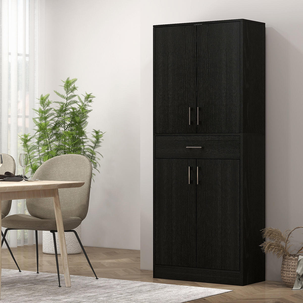 KÜCHENSCHRANK Schwarz, 4 Türen, 1 Schublade, 70,8/34/180 cm - Schwarz, Holzwerkstoff (70.8/180/34cm) - PANGIVO
