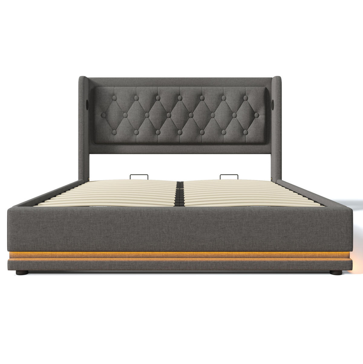 POLSTERBETT aus Baumwolle 160x200 cm Grau mit Bettkasten, LED-Beleuchtung und USB-/Typ-C-Anschlüssen - Grau, Textil (160/200cm) - IVMEU