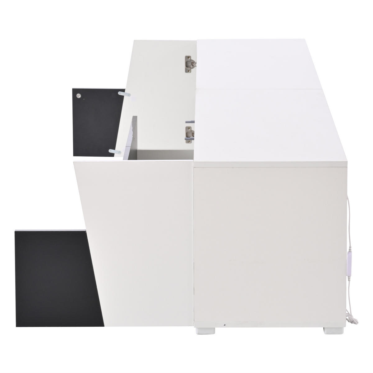 TV LOWBOARD 180cm Hochglanz LED 2 Schubladen 2 Schränke Weiß Schwarz - Weiß, Holzwerkstoff (38.5/45/180cm) - FLIEKS