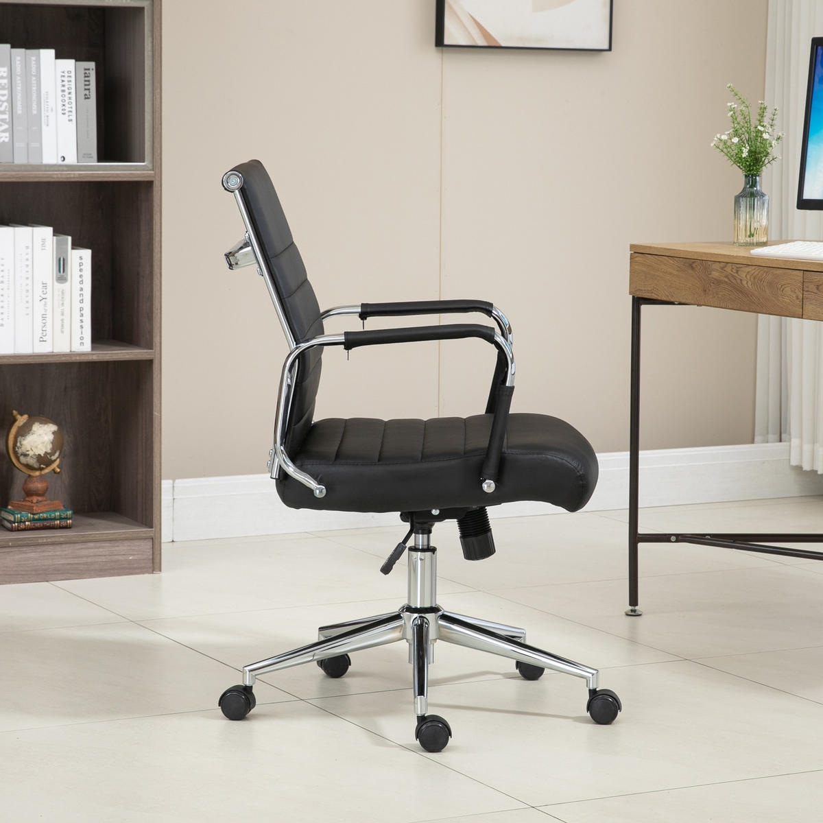 SCHREIBTISCHSTUHL OFFICE COMFORT LB Kunstleder Schwarz - Silberfarben/Schwarz, Textil/Metall (56/103/64cm) - SVITA