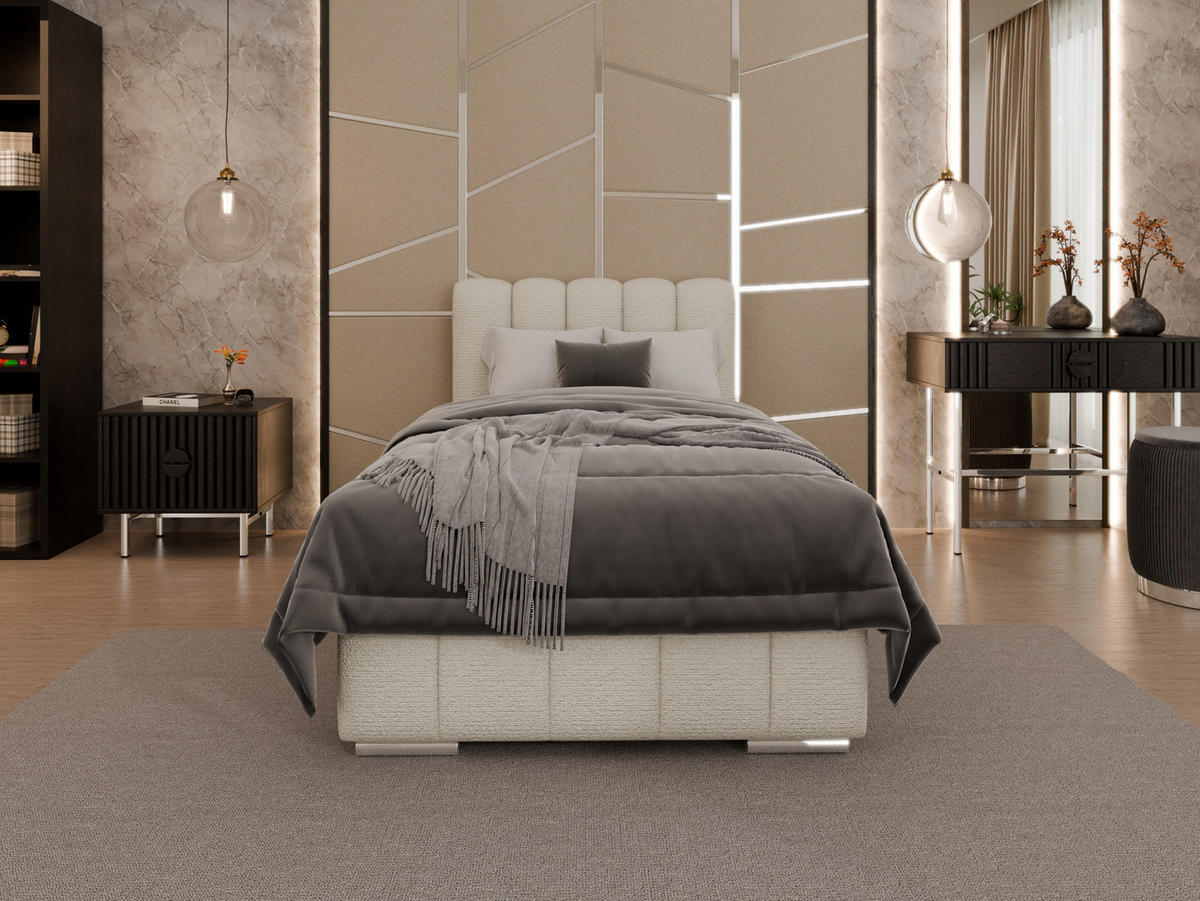 POLSTERBETT Zaira 90x200cm – Elegantes Polsterbett für modernen Wohnstil , Federkernmatratze Bonnel (18cm), creme - Creme, Holz - Panda Möbel