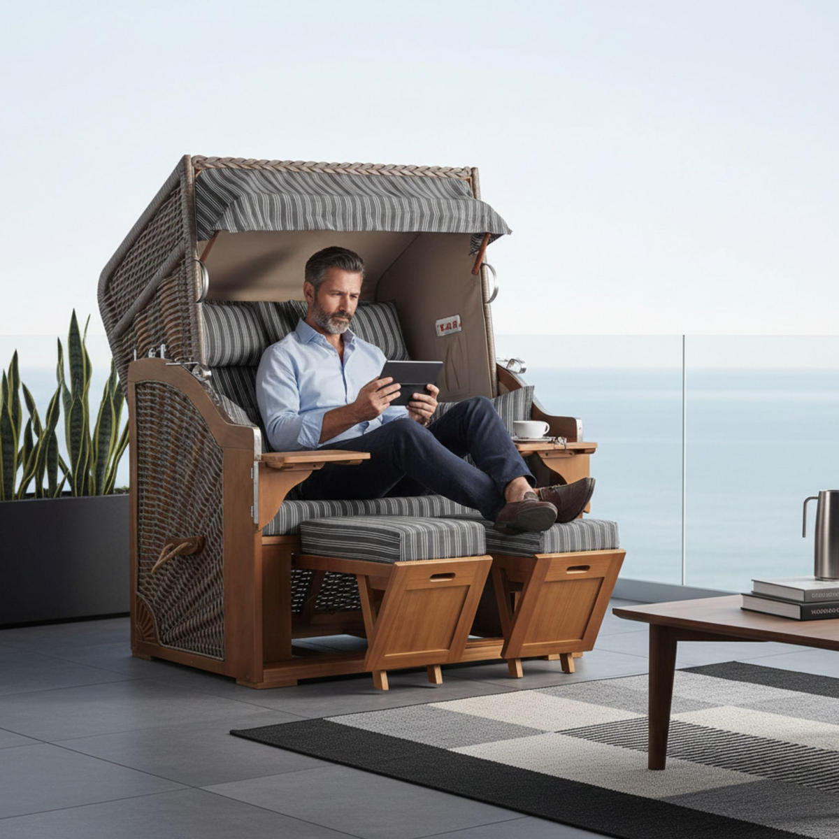 STRANDKORB Schleswig Pinie 2-Sitzer - Braun/Grau, Metall (120/160/80cm) - Mr. Deko