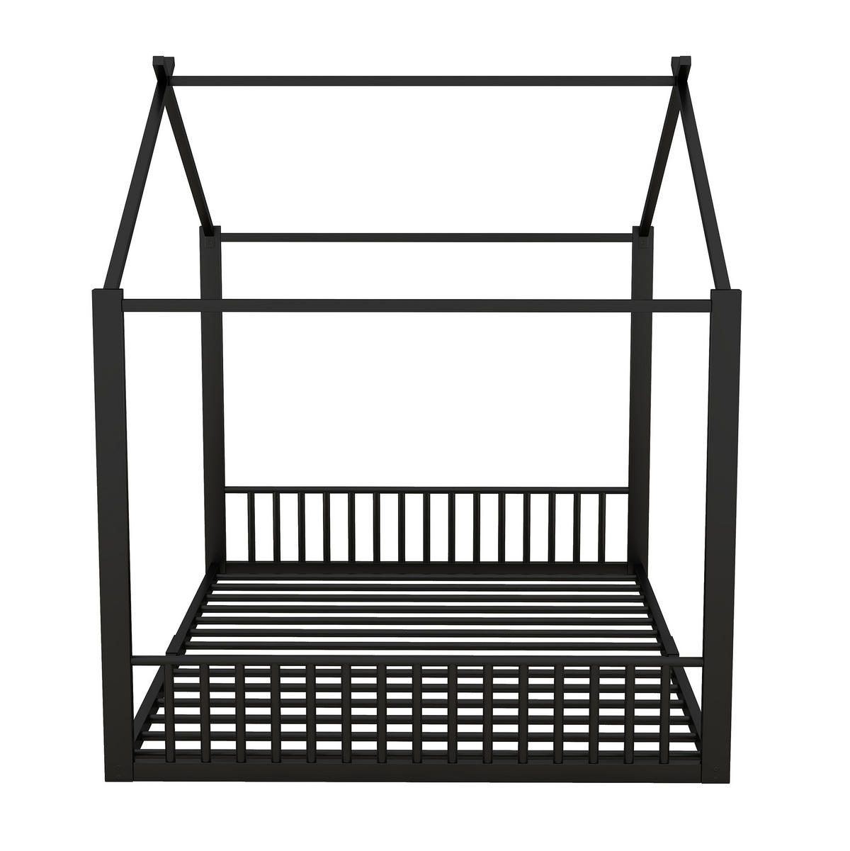 HAUSBETT aus Metall 140x200 cm Schwarz in Hausform mit stabilem Rahmen - Schwarz, Metall (140/200cm) - Modfu