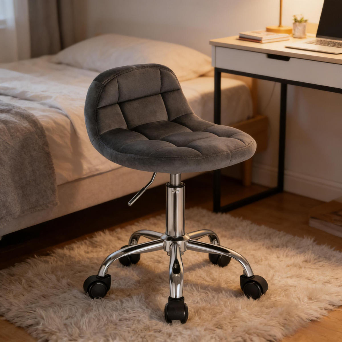 BÜROHOCKER DE-40851 mit Rollen höhenverstellbar 360° drehbar Dunkelgrau - Dunkelgrau, Metall (31/68/38cm) - ComfortXL
