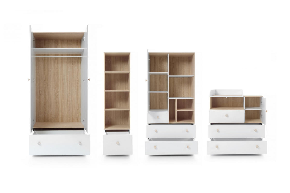 BABYZIMMER-SET OKTAVIA 5-teilig in Weiß Matt / Eiche - Eichefarben/Weiß, Holzwerkstoff (305/195/72cm) - Deine Möbel 24