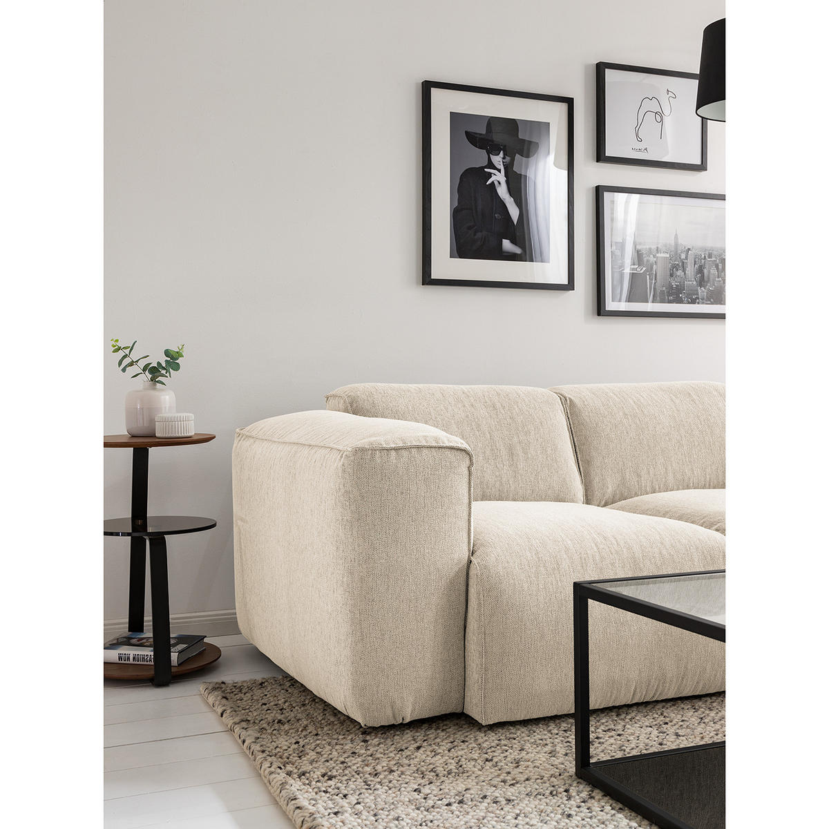 3-SITZER ECKSOFA mit Longchair - Beige/Schwarz, Kunststoff/Textil (251/173cm) - home24